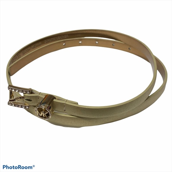 Michael Kors Gold Textured Leather Skinny Belt EUC - Picture 1 of 4